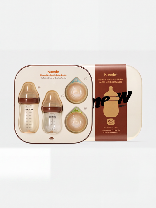 Bunvia Anti-Colic Glass Baby Bottle 0-6M Foundation Set