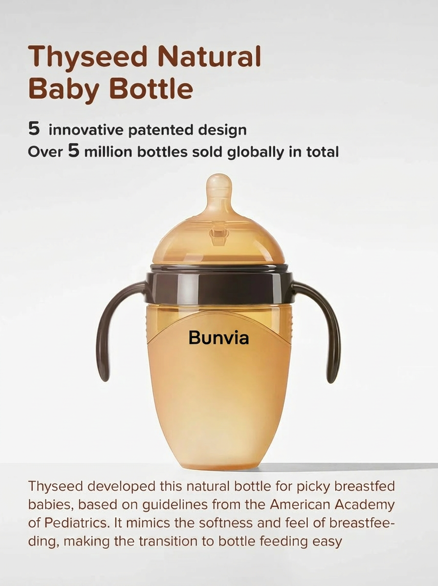 Bunvia Silicone Transition Baby Bottle | 8oz/240ml (Handle Edition)