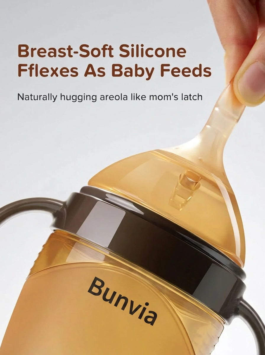 Bunvia Silicone Transition Baby Bottle | 8oz/240ml (Handle Edition)