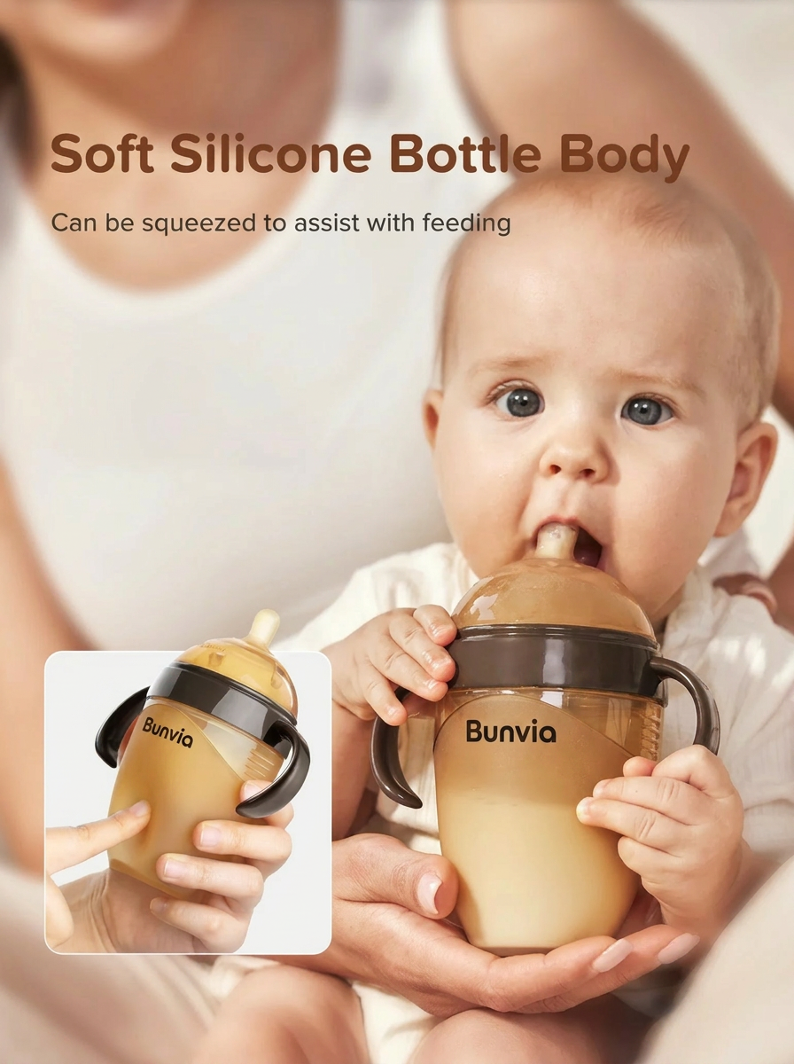 Bunvia Silicone Transition Baby Bottle | 8oz/240ml (Handle Edition)
