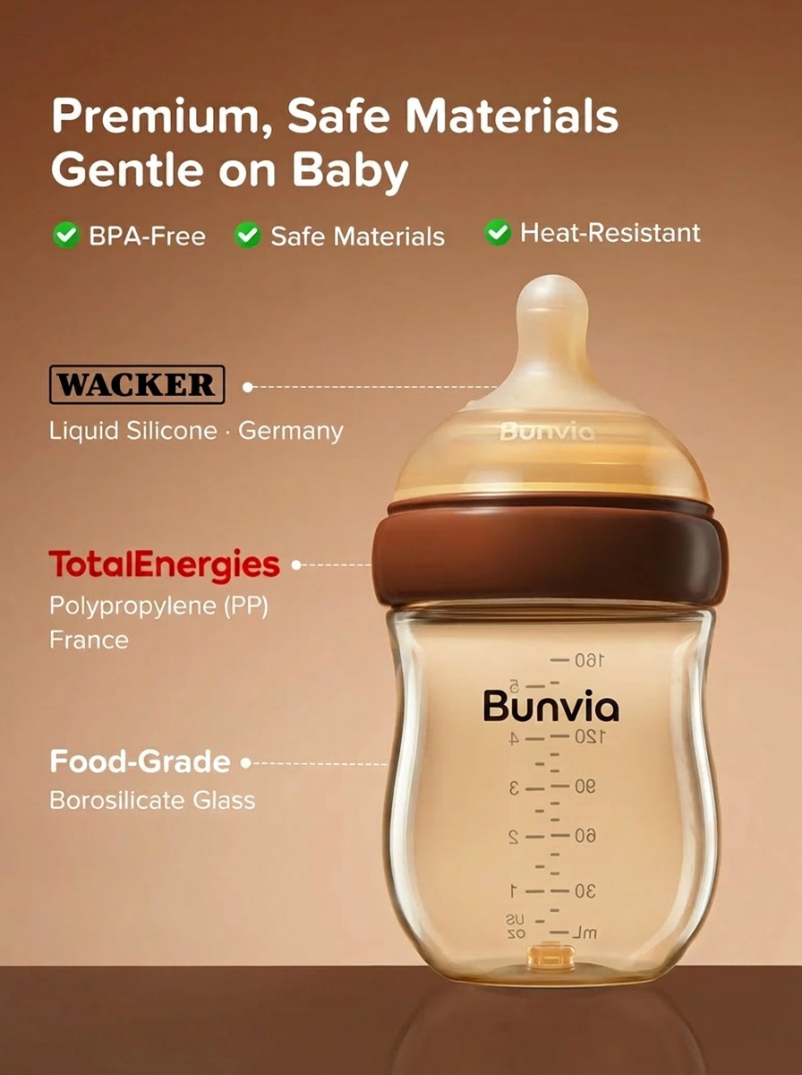 Bunvia Anti-Colic Glass Baby Bottle 0-6M Foundation Set